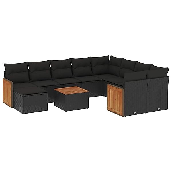vidaXL 11-Tlg Garten-Sofagarnitur mit Kissen Schwarz Poly Rattan 3228239 günstig online kaufen