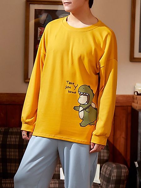 Niedliche Dinosaurier Boy Print Langarm Joggerhose Casual Pyjamas Sets Baum günstig online kaufen
