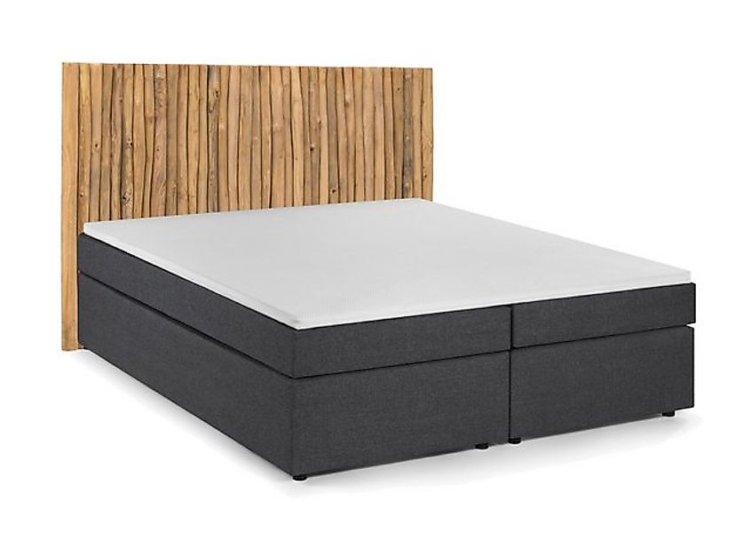 dynamic24 Boxspringbett, Boxspringbett mit Kopfteil aus Ästen Teak Grau günstig online kaufen