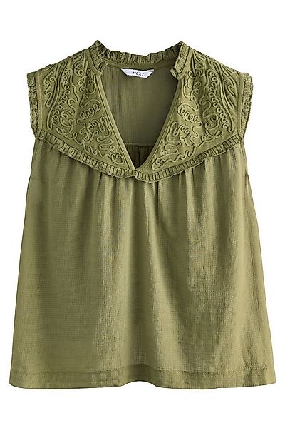 Next Rüschenbluse Ärmelloses Oberteil mit Stickerei und Rüschen (1-tlg) günstig online kaufen