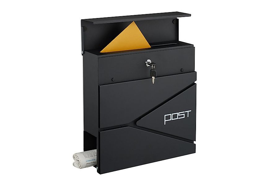 relaxdays Briefkasten mit Zeitungsfach (1-St), schwarz günstig online kaufen