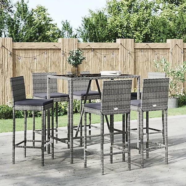 Vidaxl 7-tlg. Gartenbar-set Mit Kissen Grau Poly Rattan günstig online kaufen