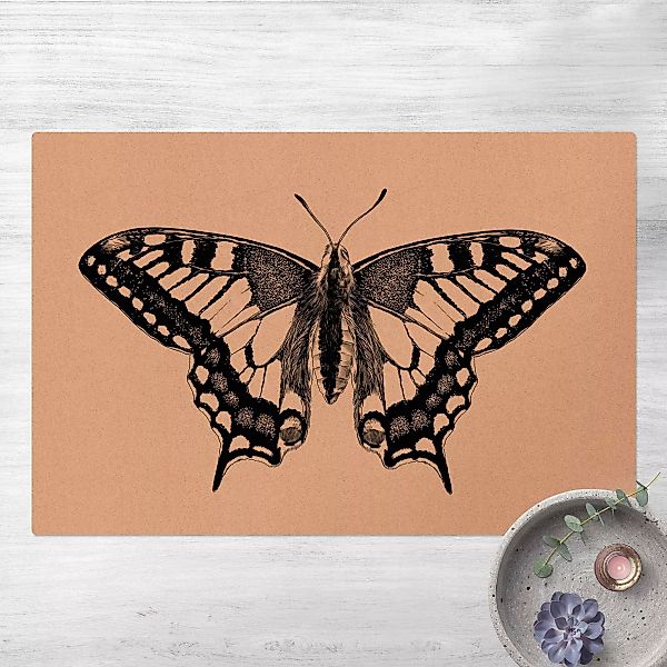 Kork-Teppich Illustration fliegender Schwalbenschwanz Schwarz günstig online kaufen