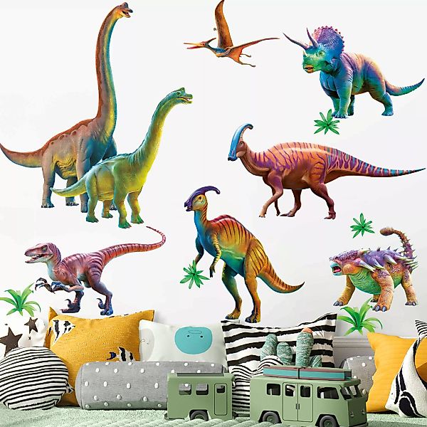 Wandtattoo 13-teilig Regenbogen Dinosaurier Set günstig online kaufen