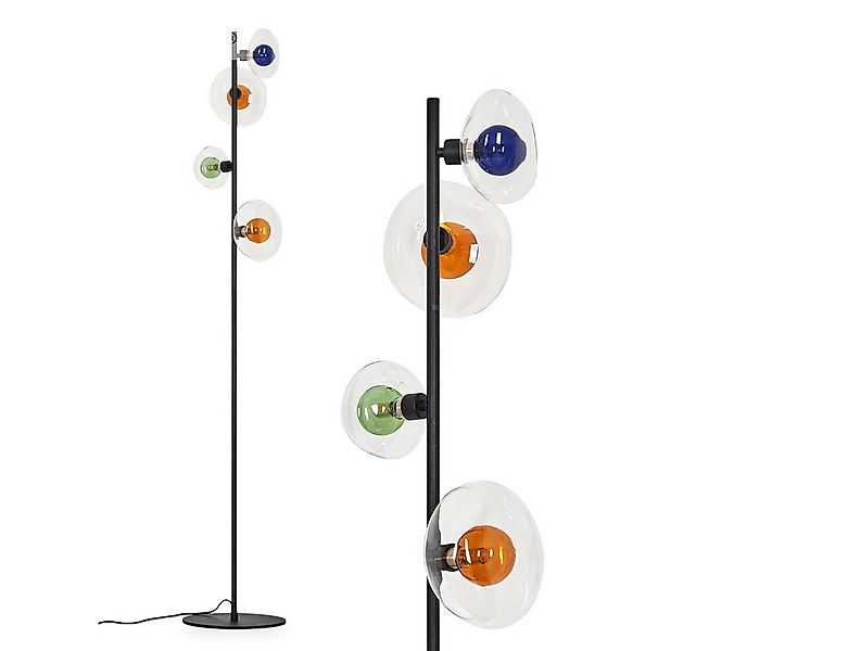 hofstein Stehlampe Stehleuchte aus Metall/Glas in Schwarz/Bernstein/Grün/Bl günstig online kaufen