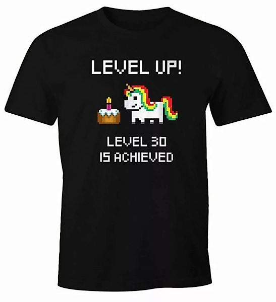 MoonWorks Print-Shirt Herren T-Shirt Geburtstag Level Up Pixel-Einhorn Tort günstig online kaufen