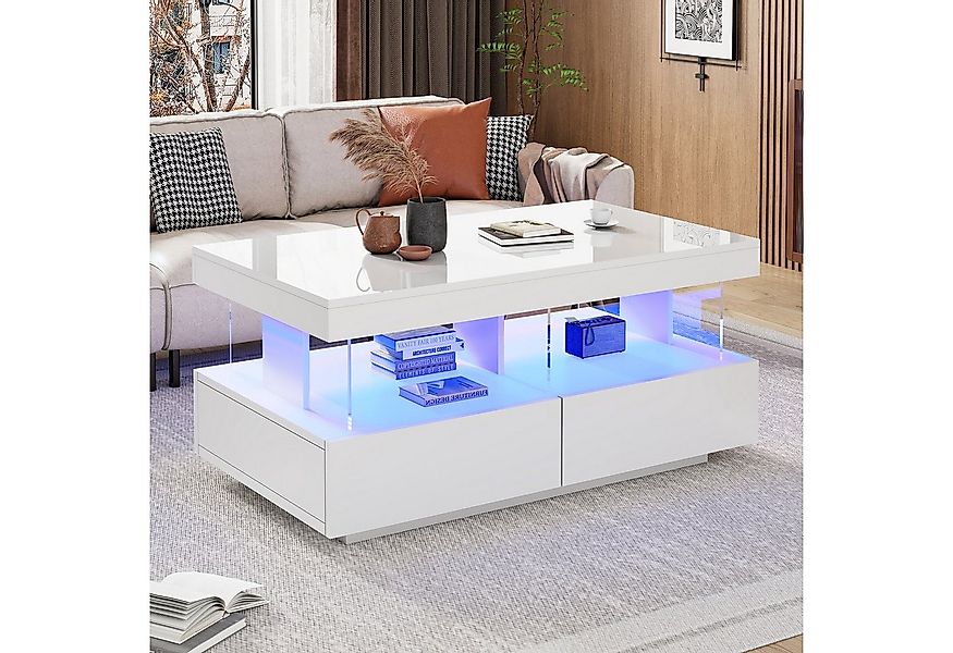 Merax Couchtisch mit LED-Beleuchtung und USB, Couchtisch mit 2 Schubladen,h günstig online kaufen