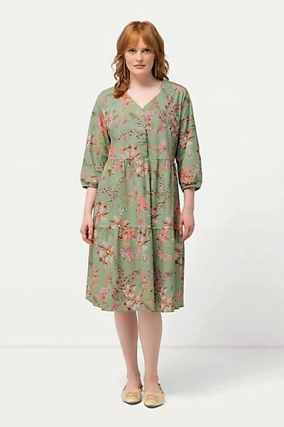 Ulla Popken Jerseykleid Tunikakleid floraler Druck V-Ausschnitt 3/4-Arm günstig online kaufen