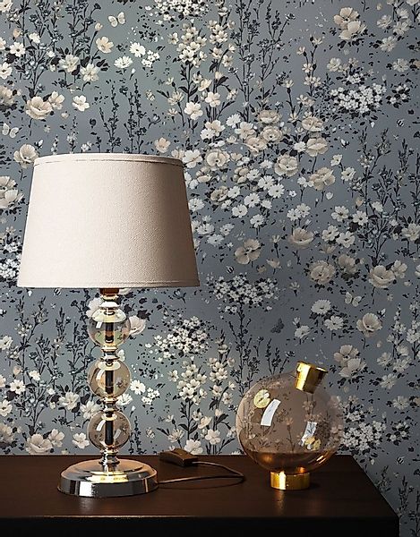 Newroom Vliestapete Lavant Tapete Blumentapete Blumen,Blüten,Wiese, Grau Ta günstig online kaufen
