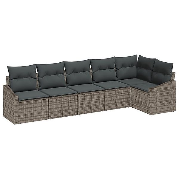 vidaXL Loungesofa 6-teiliges Garten Esszimmer Set mit Kissen Grau Poly Ratt günstig online kaufen