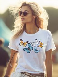 MAKAYA Print-Shirt Damen Kurzarm Baumwolle Schmetterling günstig online kaufen