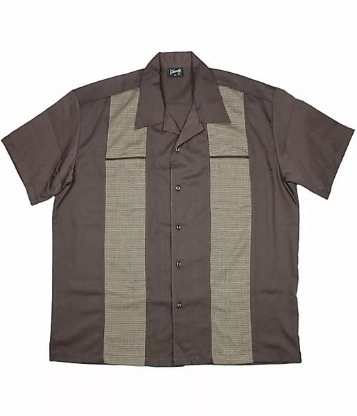 Steady Clothing Kurzarmhemd Houndstooth Braun Retro Vintage Bowling Shirt günstig online kaufen