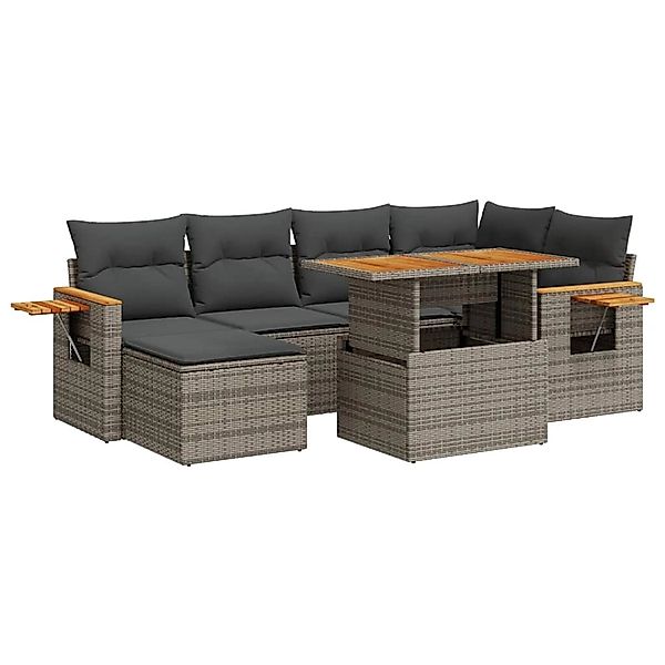 vidaXL 7-Tlg Garten-Sofagarnitur mit Kissen Grau Poly Rattan Akazie 3327623 günstig online kaufen