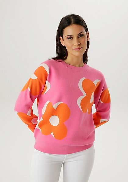 Aniston SELECTED Strickpullover mit trendiger Blumenblüten-Jacquardmusterun günstig online kaufen