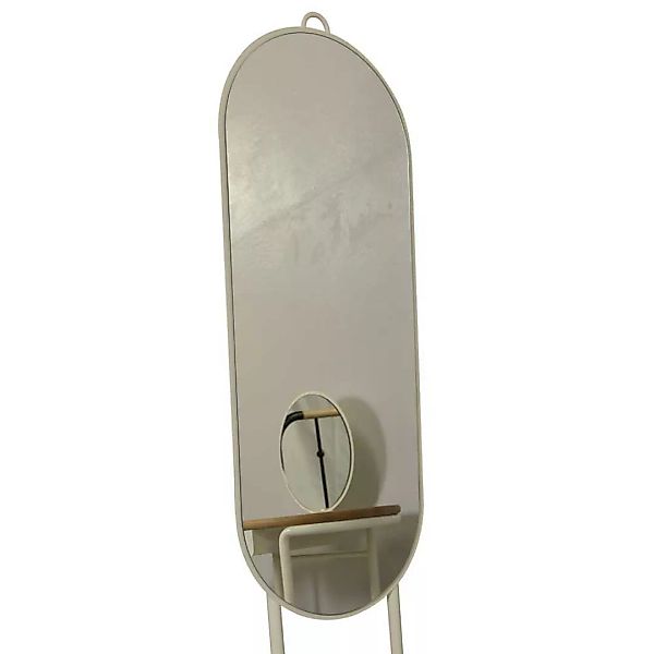 Ovaler Standspiegel in Weiß Metall Eiche Massivholz günstig online kaufen
