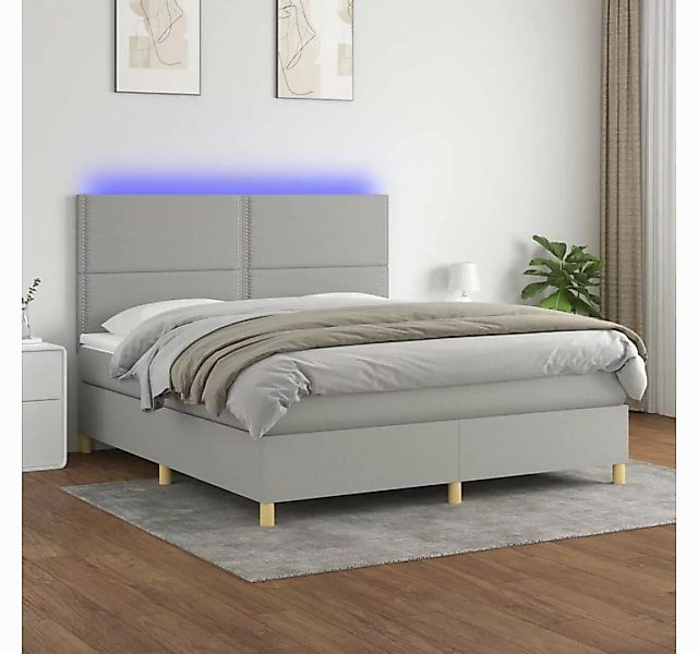 vidaXL Boxspringbett Boxspringbett mit Matratze LED Hellgrau 160x200 cm Sto günstig online kaufen