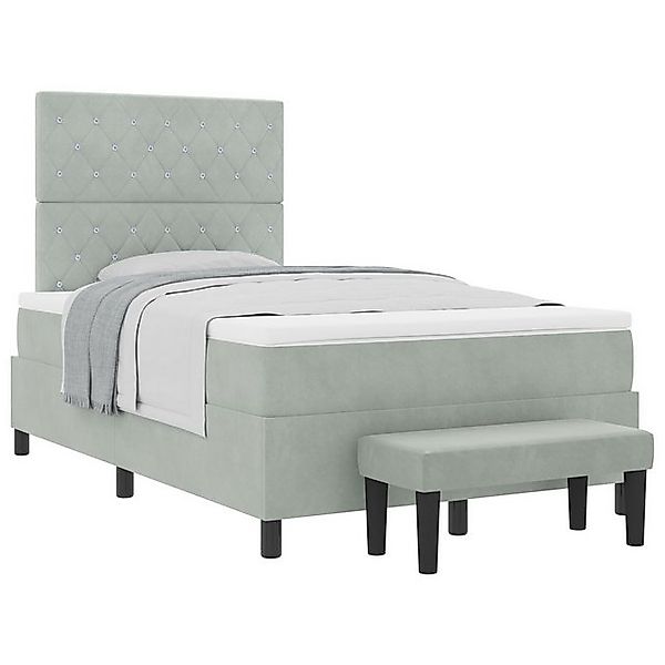 vidaXL Bett Boxspringbett mit Matratze & Bank Hellgrau 120x200 cm Samt (2-t günstig online kaufen
