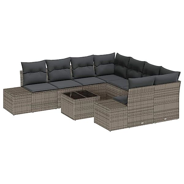vidaXL Garten-Sofa-Set 9-Tlg Grau Poly Rattan 3346999 günstig online kaufen