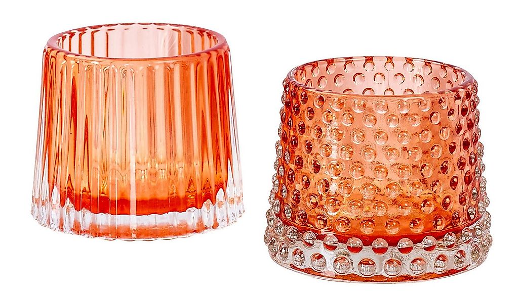 Levandeo® Teelichthalter, 2er Set Teelichthalter H7cm Glas Orange Kerzenhal günstig online kaufen