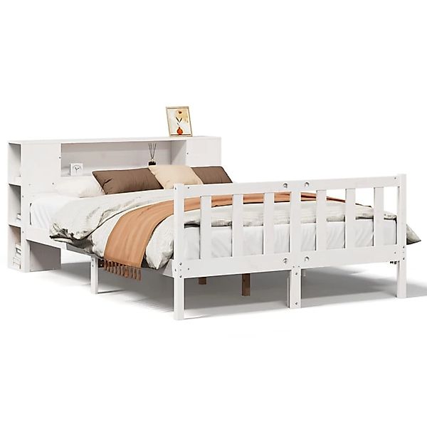 vidaXL Massivholzbett mit Regal ohne Matratze Weiß 150x200 cm Kiefer 332208 günstig online kaufen