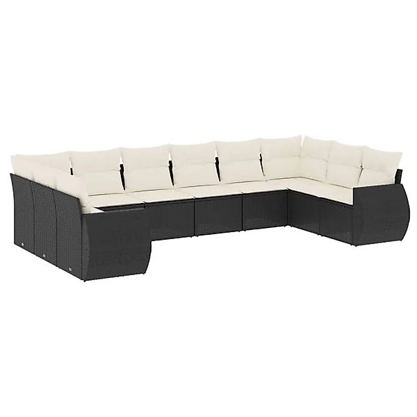 vidaXL 10-Tlg Garten-Sofagarnitur mit Kissen Schwarz Poly Rattan 3221865 günstig online kaufen