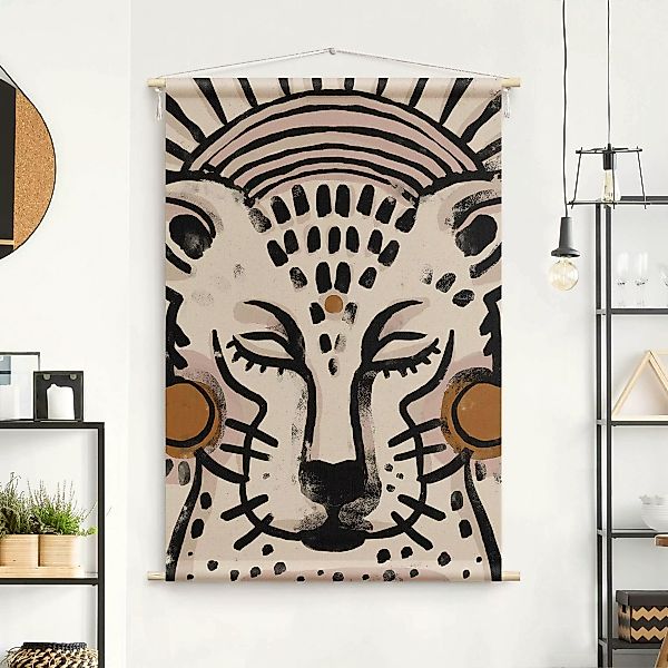 Wandteppich Gepard mit Perlenohrringen Illustration günstig online kaufen