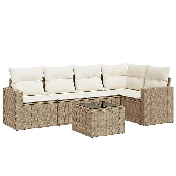 vidaXL 6-Tlg Garten-Sofagarnitur mit Kissen Beige Poly Rattan 3251275 günstig online kaufen