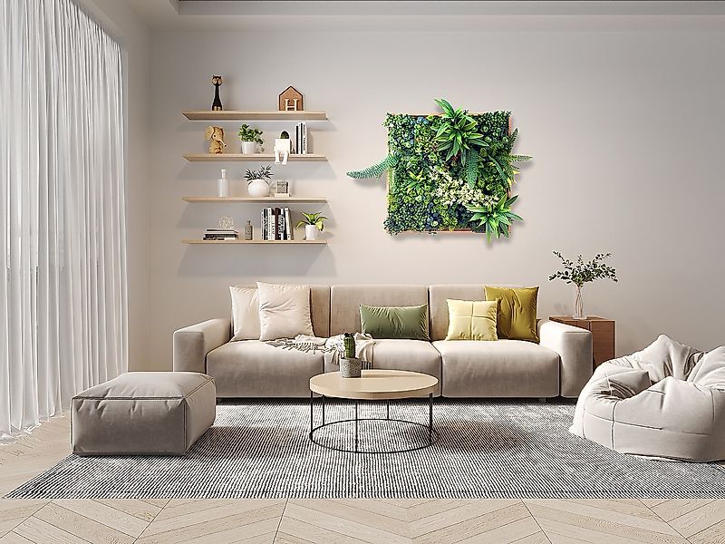 Pflanzenbild künstlich - 55 x 55 cm - Rahmen Holzfarben, Blätter Grün - LOV günstig online kaufen