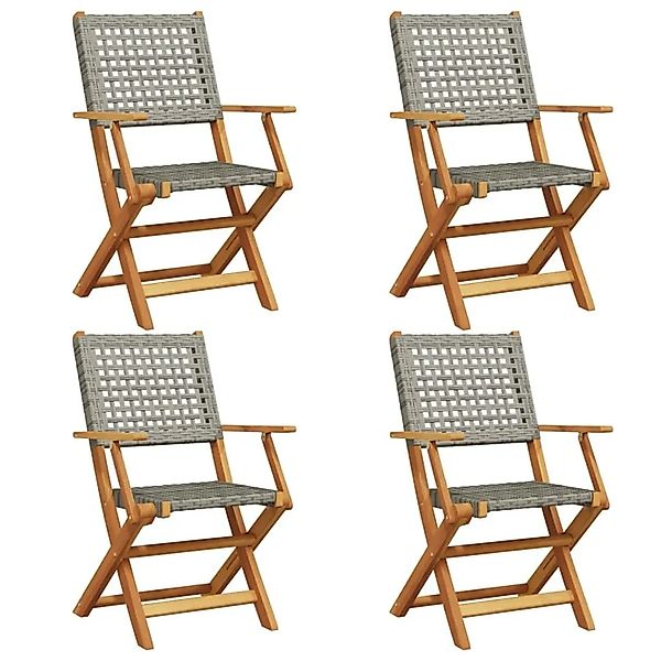 vidaXL Gartenstühle 4 Stk Klappbar Grau Poly Rattan & Massivholz 3214559 günstig online kaufen