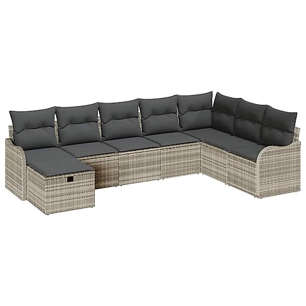 vidaXL Garten-Sofa-Set mit Kissen 8-Tlg Hellgrau Poly Rattan 3360363 günstig online kaufen