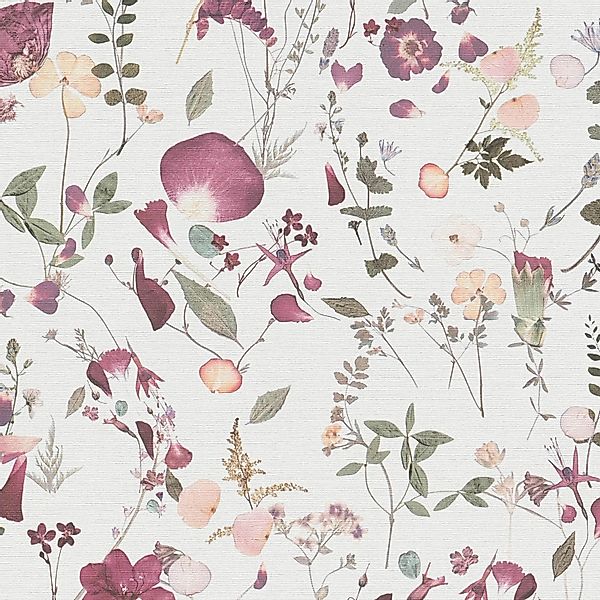 PROFHOME 397461-GU Blumen Tapete Floral Matt Weiß Violett Rosa Grün 0,53 m günstig online kaufen