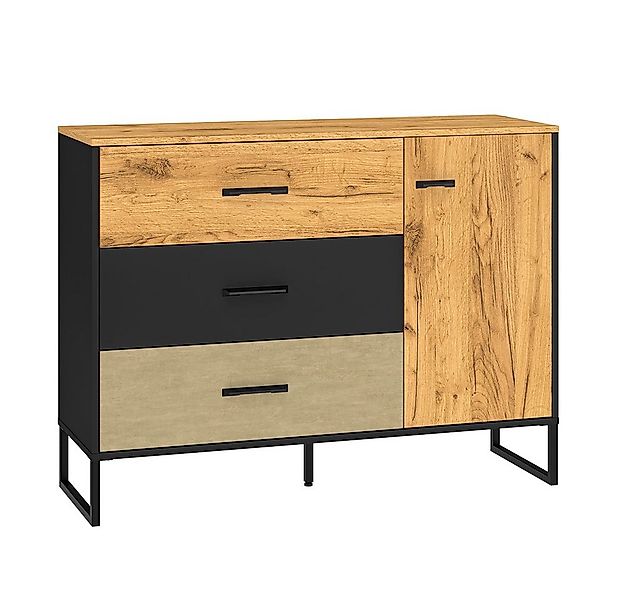 Lomadox Sideboard CASPER-131, schwarz, Eiche, sandfarben, ca. 120/90/40cm günstig online kaufen