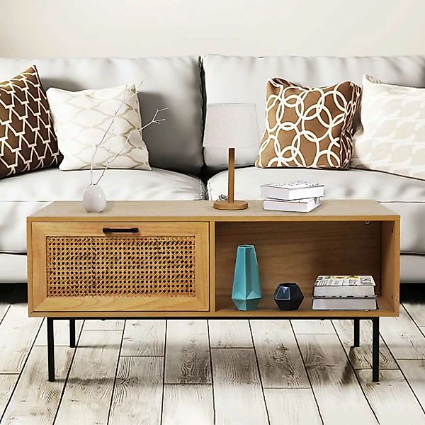 Wohnzimmer Tisch aus Geflecht und MDF Skandi Design günstig online kaufen