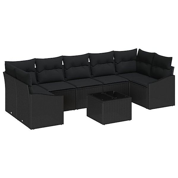 vidaXL Loungesofa 8-teiliges Garten-Sofa-Set mit Kissen schwarz Poly-Rattan günstig online kaufen
