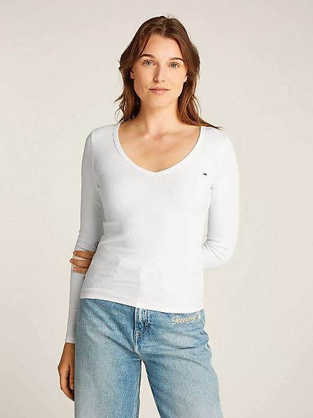 Tommy Jeans Langarmshirt "TJW SLIM ESSENTIAL RIB V LS", mit Logostickerei günstig online kaufen