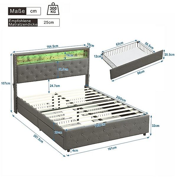 BlingBin Polsterbett mit LED-Kopfteil (1-tlg., Nachttisch-USB-Schnittstelle günstig online kaufen