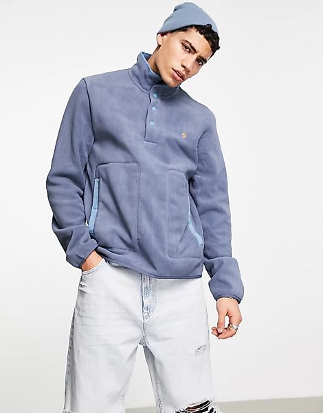 Farah – Goldin – Fleece-Sweatshirt in Blau mit Halbreißverschluss günstig online kaufen