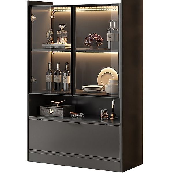 SeedWave Vitrine LED Glasvitrine Anti-Kipp Vitrinenschrank mit 2 Glastüren, günstig online kaufen