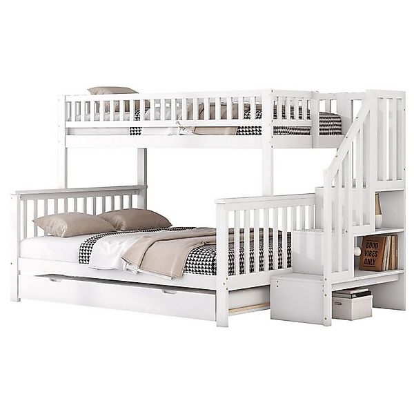 Flieks Etagenbett, Kiefer Dreierbett Unterbett mit Treppe 90x200/140x200/90 günstig online kaufen