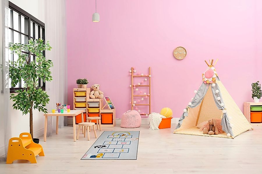 Andiamo Kinderteppich »Hüpfkästchen«, rechteckig, 6 mm Höhe, Kurzflor, Spie günstig online kaufen