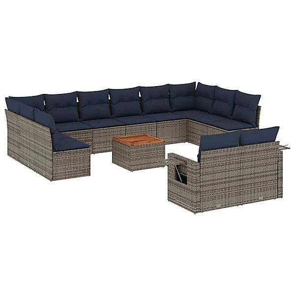 vidaXL 13-Tlg Gartensofa-Set mit Kissen Grau Polyrattan 3224801 günstig online kaufen