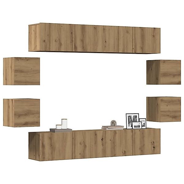 vidaXL Schrankmodule 8-tlg. TV-Schrank-Set Wandmontage Artisan-Eiche Holzwe günstig online kaufen