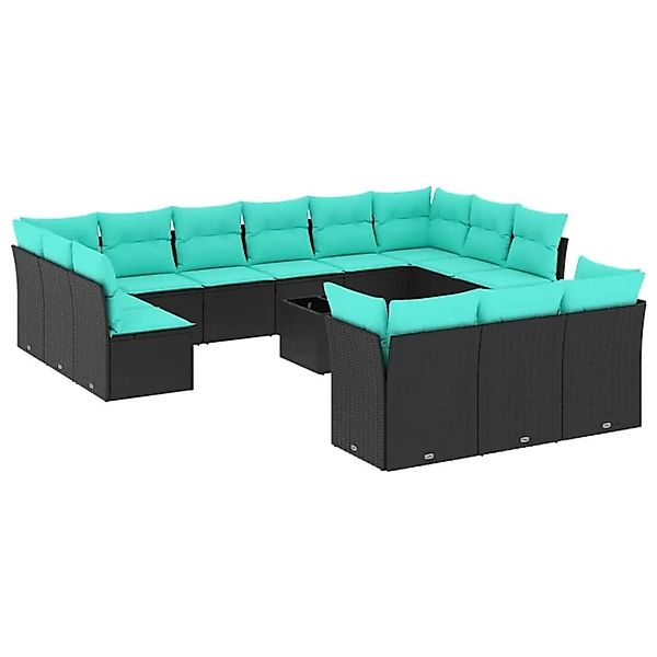 vidaXL 14-Tlg Gartensofa-Set mit Kissen Schwarz Polyrattan 3218457 günstig online kaufen