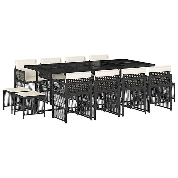 vidaXL 13-Tlg Garten-Essgruppe mit Kissen Schwarz Poly Rattan 3210978 günstig online kaufen