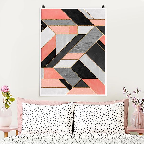 Poster - Hochformat Geometrie Rosa und Gold günstig online kaufen