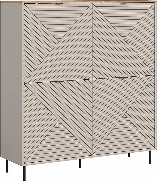Home affaire Highboard "RAITA, Höhe 135 cm, Front mit Desgin-Fräsung, 4 Tür günstig online kaufen