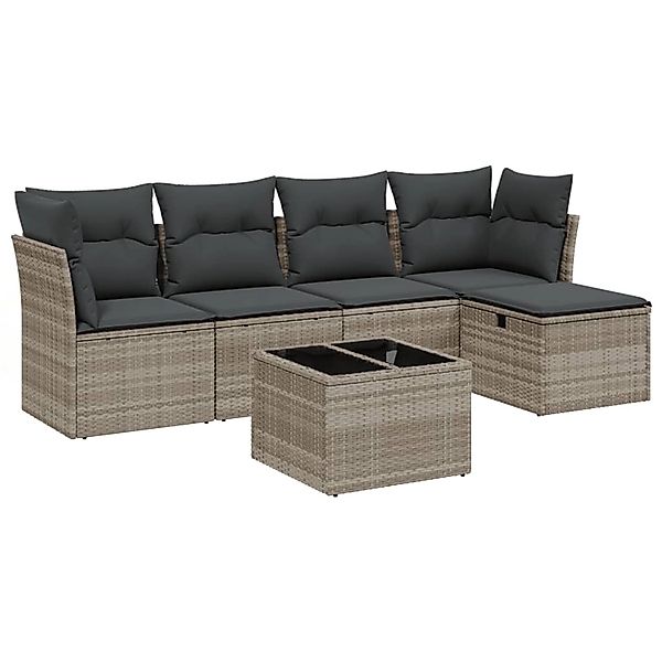 vidaXL 6-Tlg Garten-Sofagarnitur mit Kissen Hellgrau Poly Rattan 3263148 günstig online kaufen