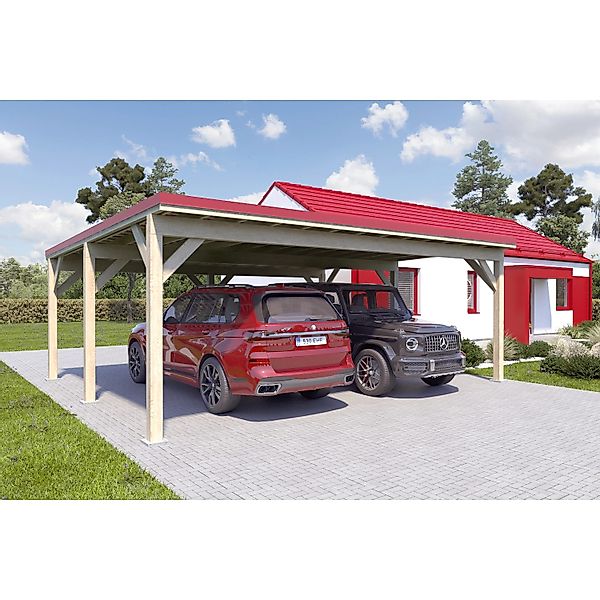 Holzbrüder Carport Ralf 42m² 150kg/m² Imprägniert-Rot günstig online kaufen