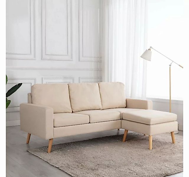 furnicato 3-Sitzer 3-Sitzer-Sofa mit Hocker Creme Stoff günstig online kaufen
