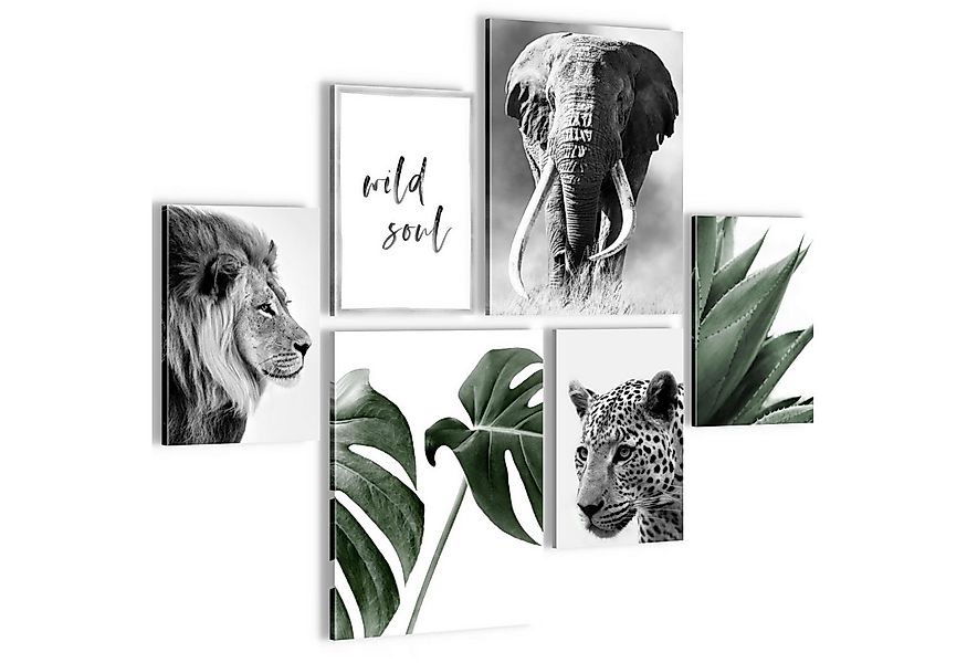 Novart Wandbild Afrika Tiere Löwe Elefant Bilder Set AUFHÄNGFERTIG günstig online kaufen